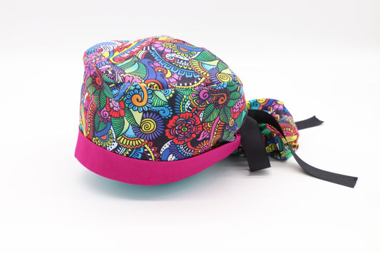 Colorful Paisley Nurse Scrub Ponytail Holder Cap