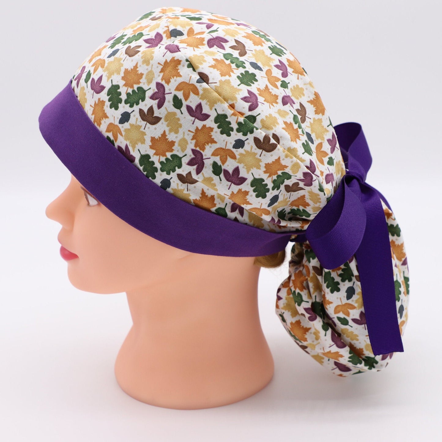 Fall Leaves Nurse Scrub Ponytail Holder Cap