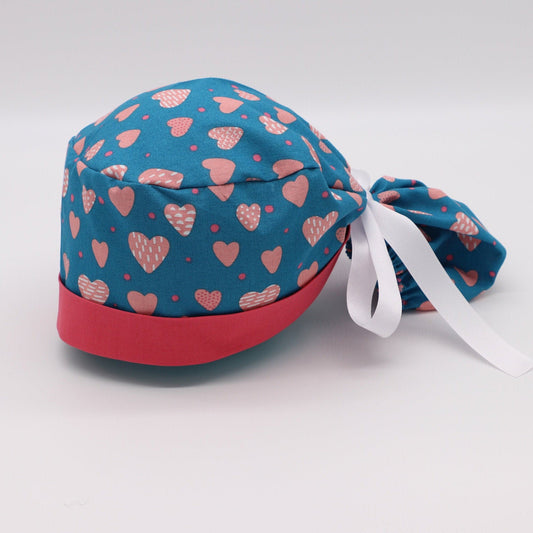 Lovely Hearts Nurse Scrub Ponytail Holder Cap