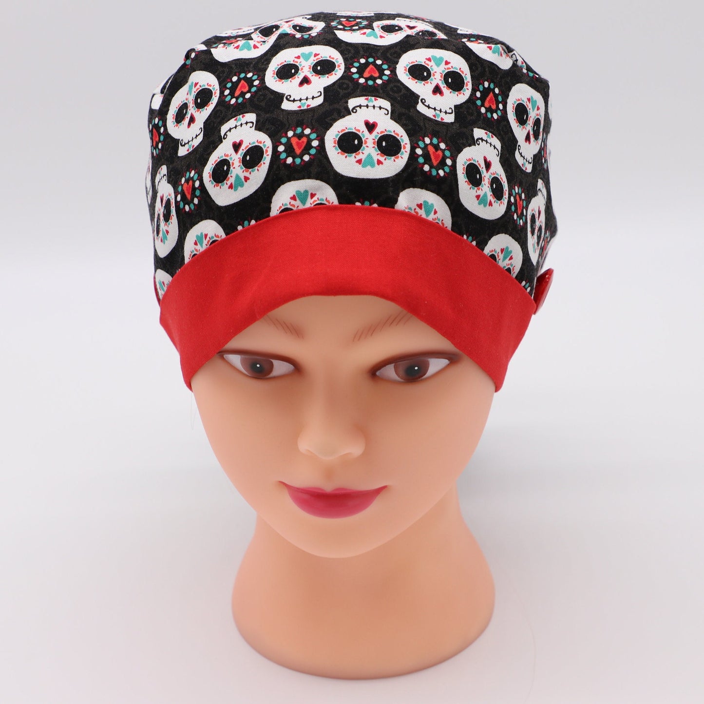 Sugar Skull Ponytail Holder Scrub Cap