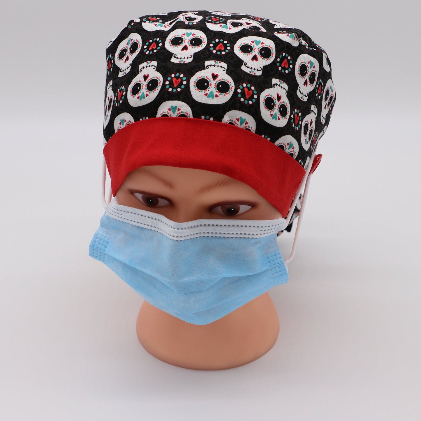 Sugar Skull Ponytail Holder Scrub Cap