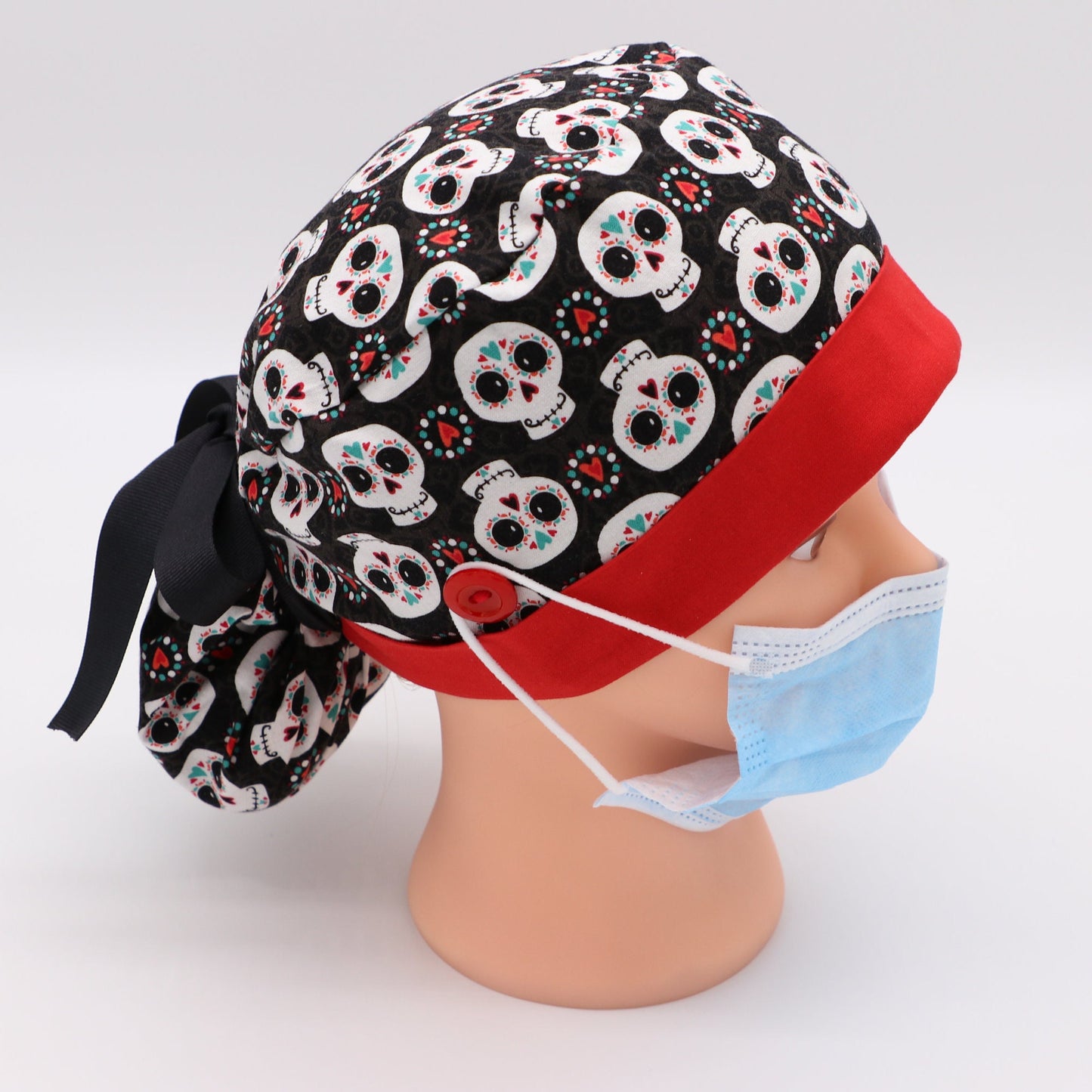 Sugar Skull Ponytail Holder Scrub Cap