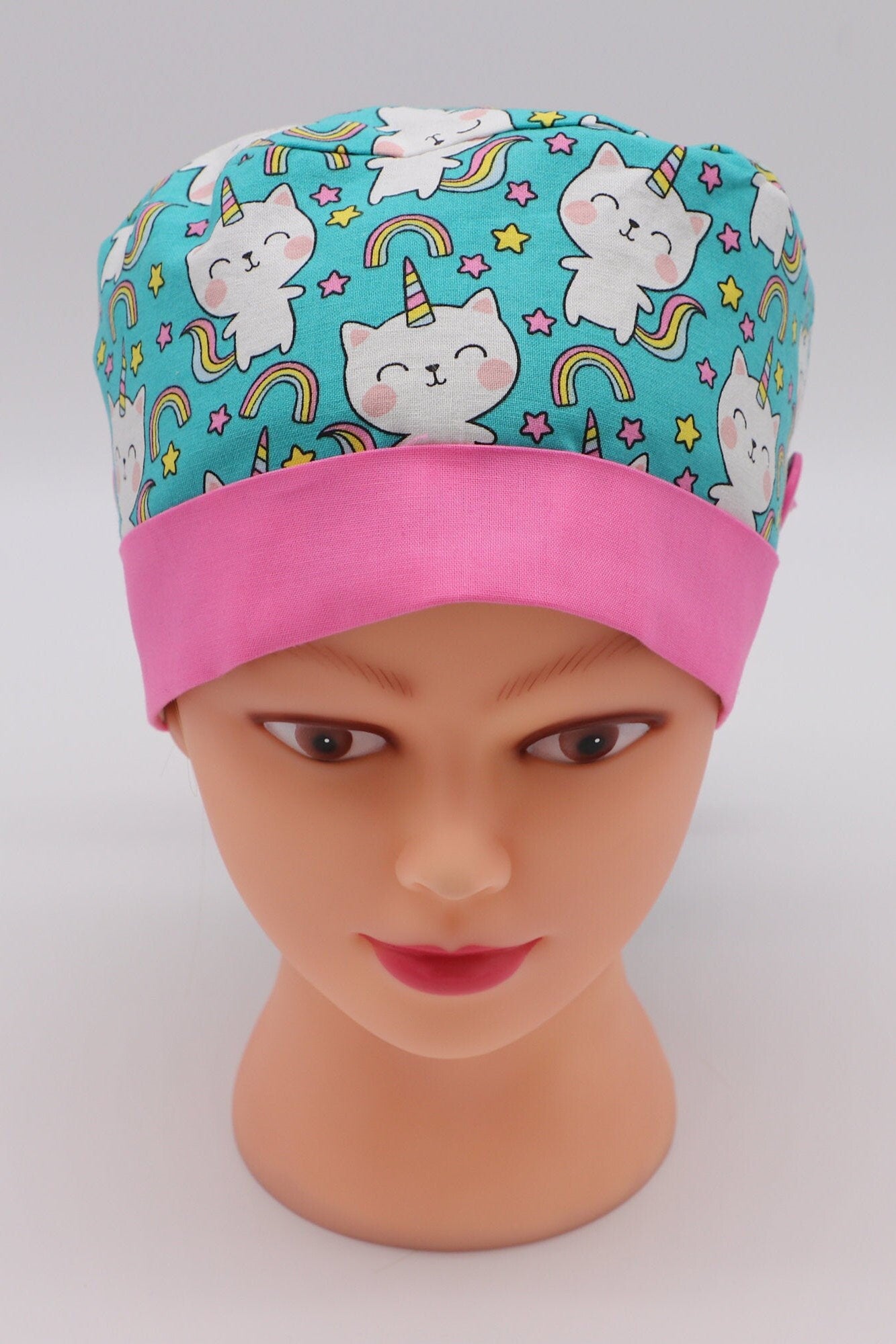 Nurse Scrub Cap: Unicorn Kitty, Ponytail Holder Scrub Cap, Nursing Scrub Cap, Surgical Scrub Cap