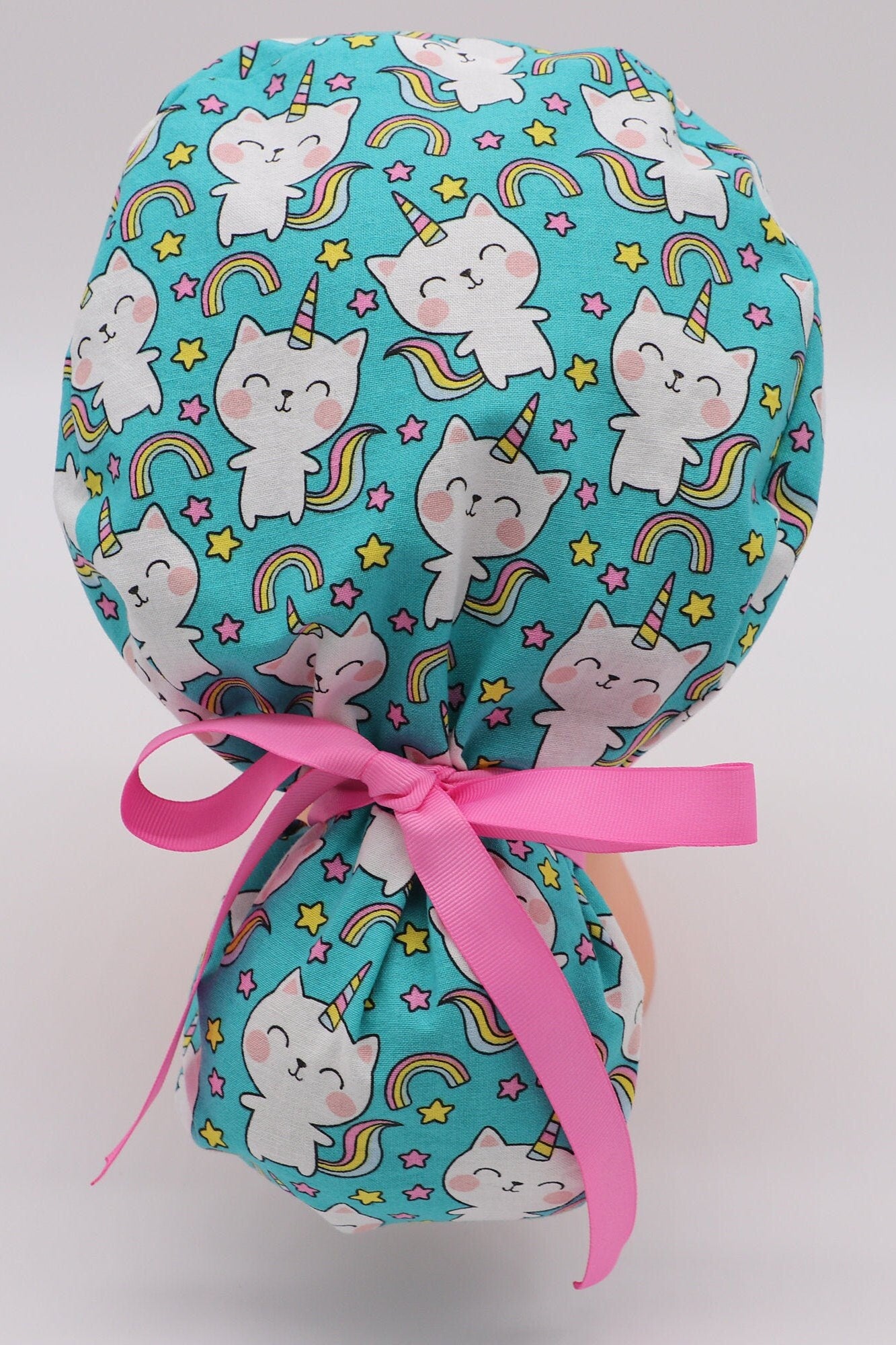 Nurse Scrub Cap: Unicorn Kitty, Ponytail Holder Scrub Cap, Nursing Scrub Cap, Surgical Scrub Cap