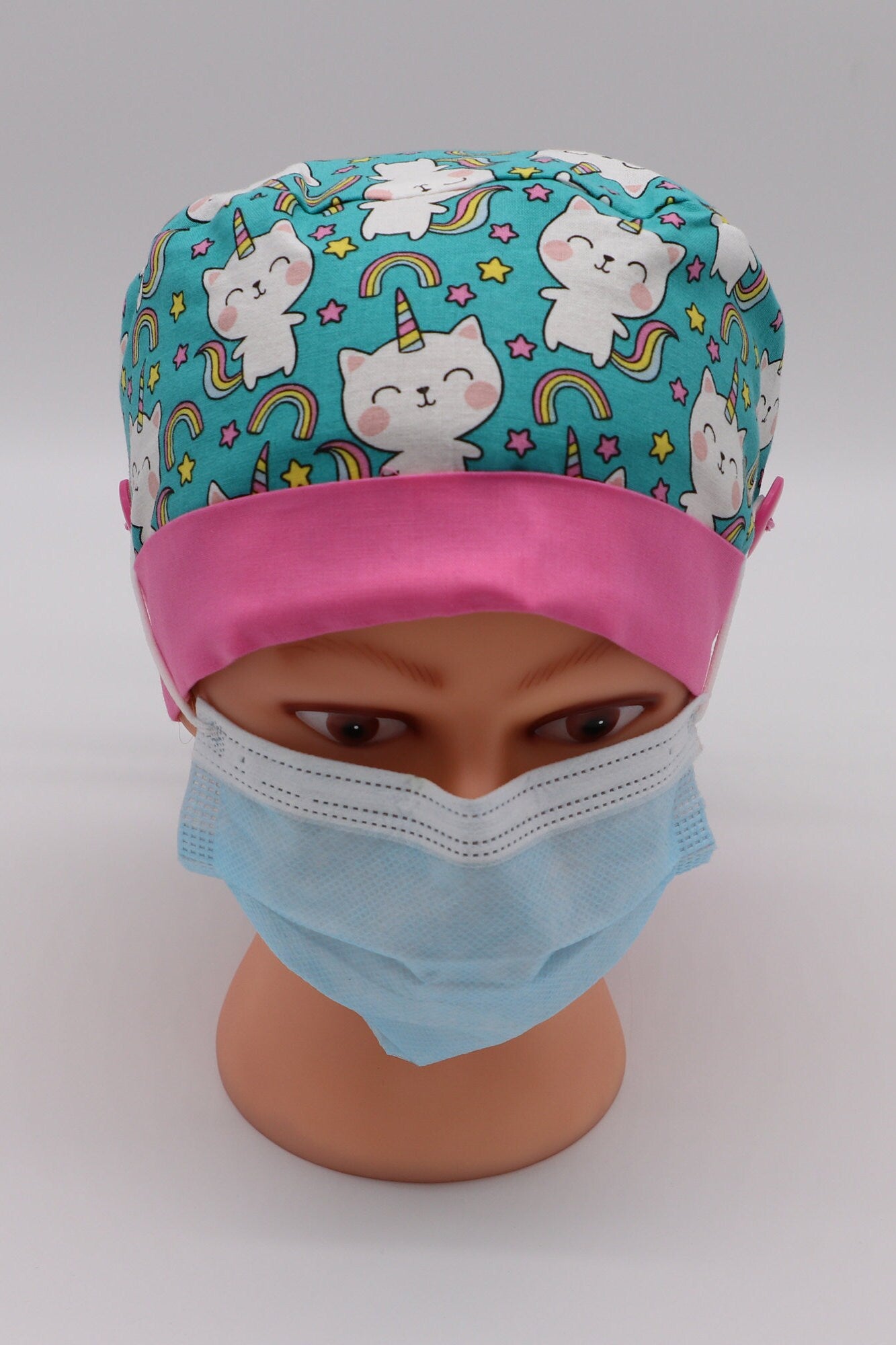 Nurse Scrub Cap: Unicorn Kitty, Ponytail Holder Scrub Cap, Nursing Scrub Cap, Surgical Scrub Cap