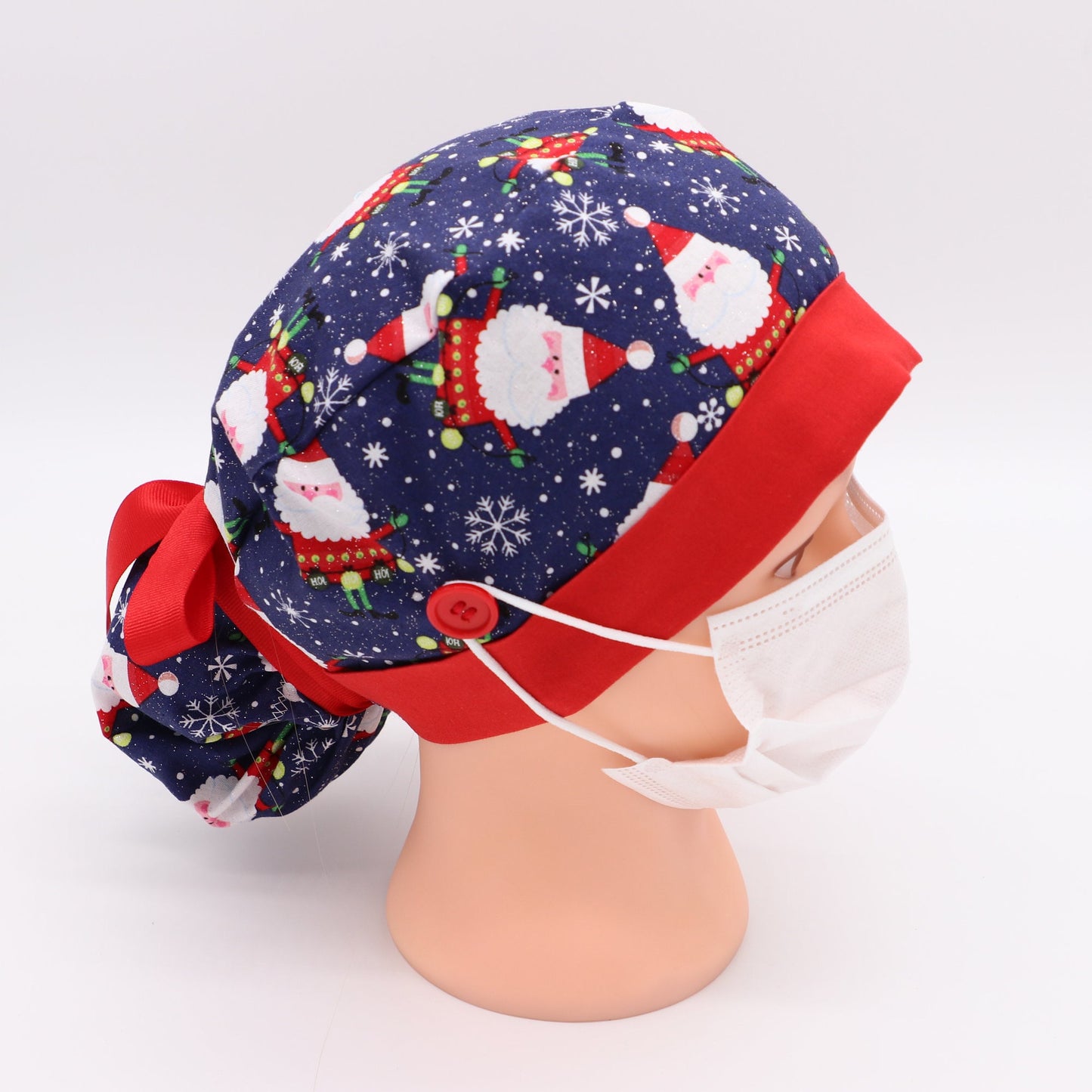 Glitter Santa Nurse Scrub/Ponytail Cap