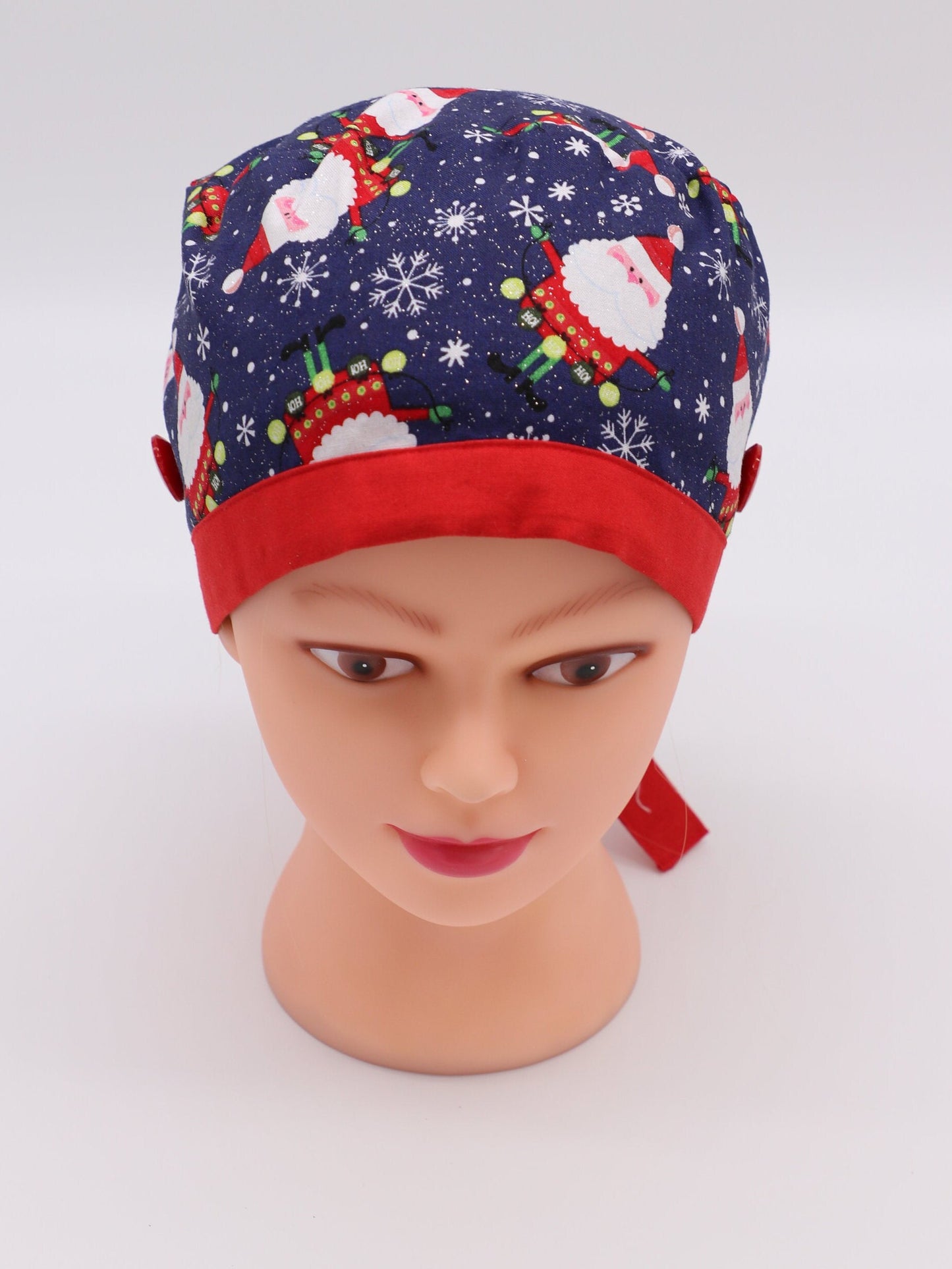 Glitter Santa Nurse Scrub/Ponytail Cap