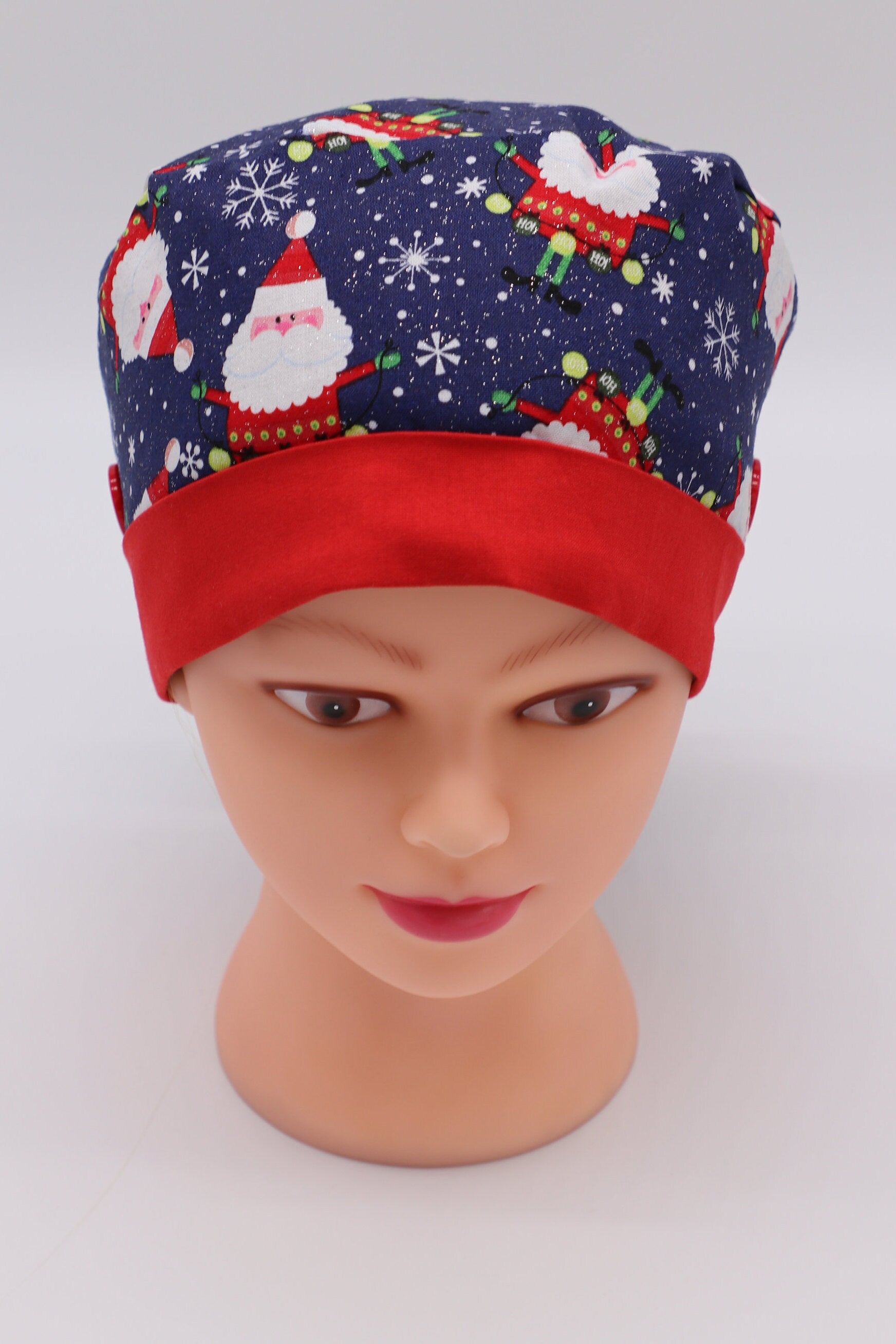 Glitter Santa Nurse Scrub/Ponytail Cap