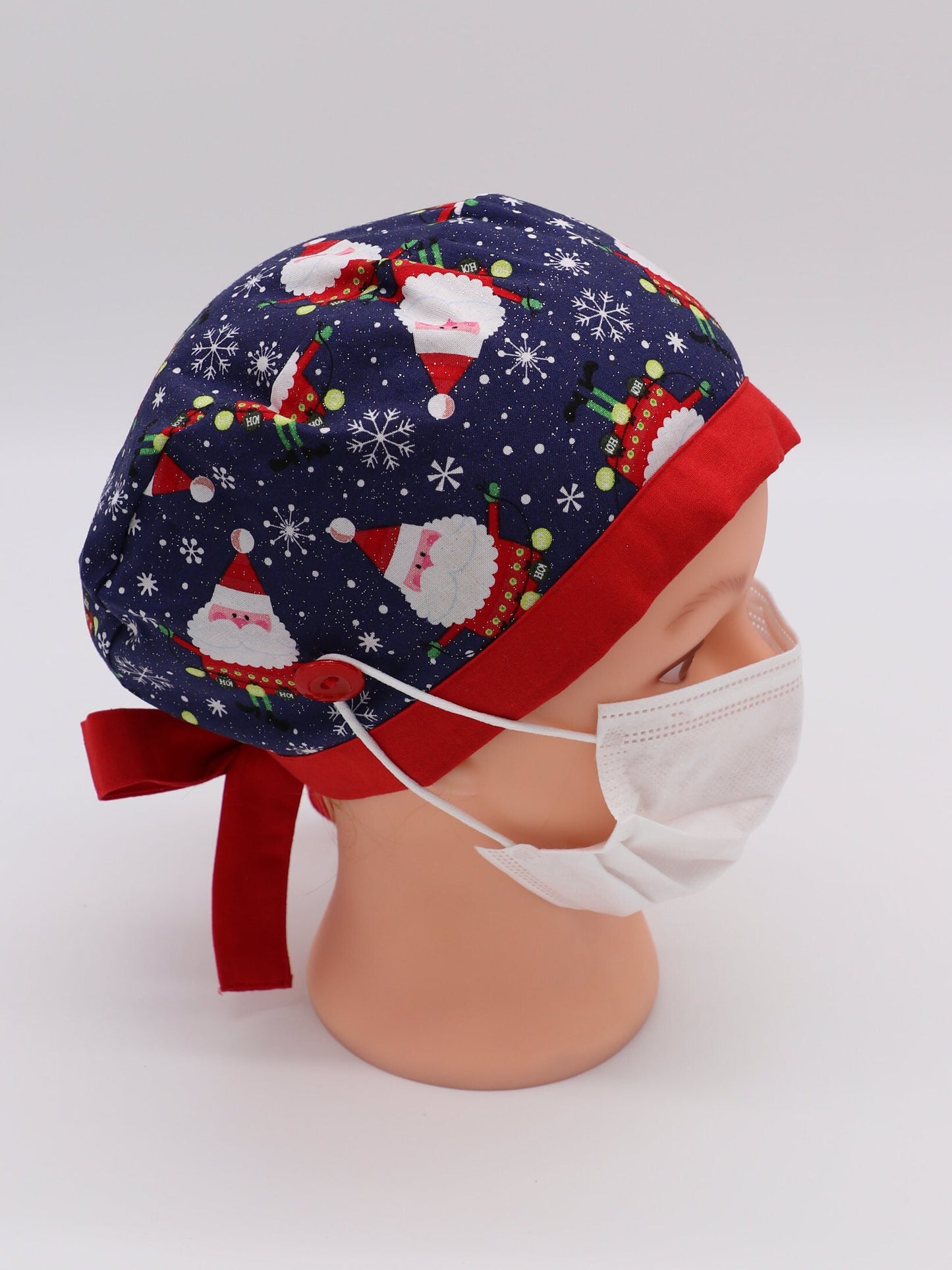 Glitter Santa Nurse Scrub/Ponytail Cap