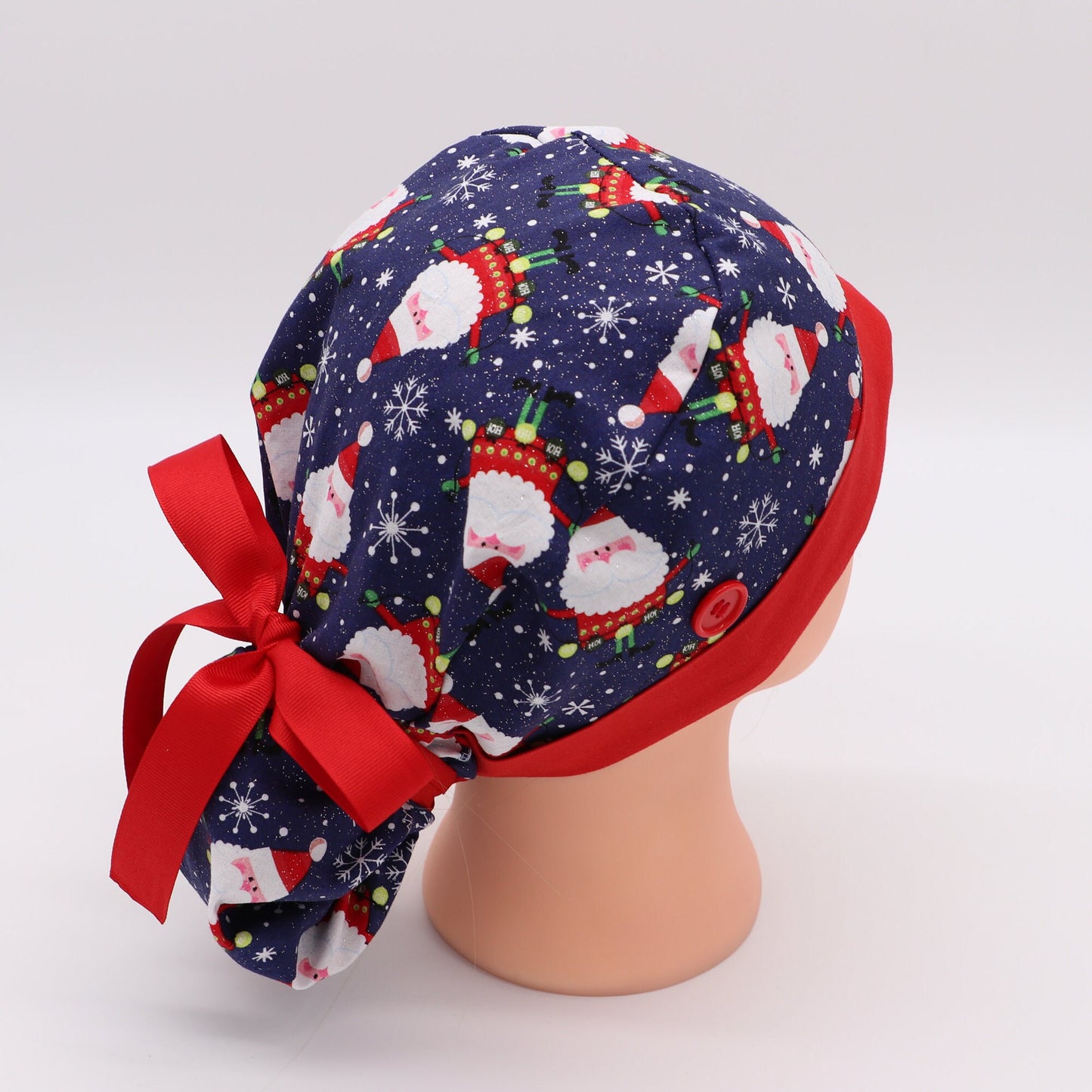 Glitter Santa Nurse Scrub/Ponytail Cap