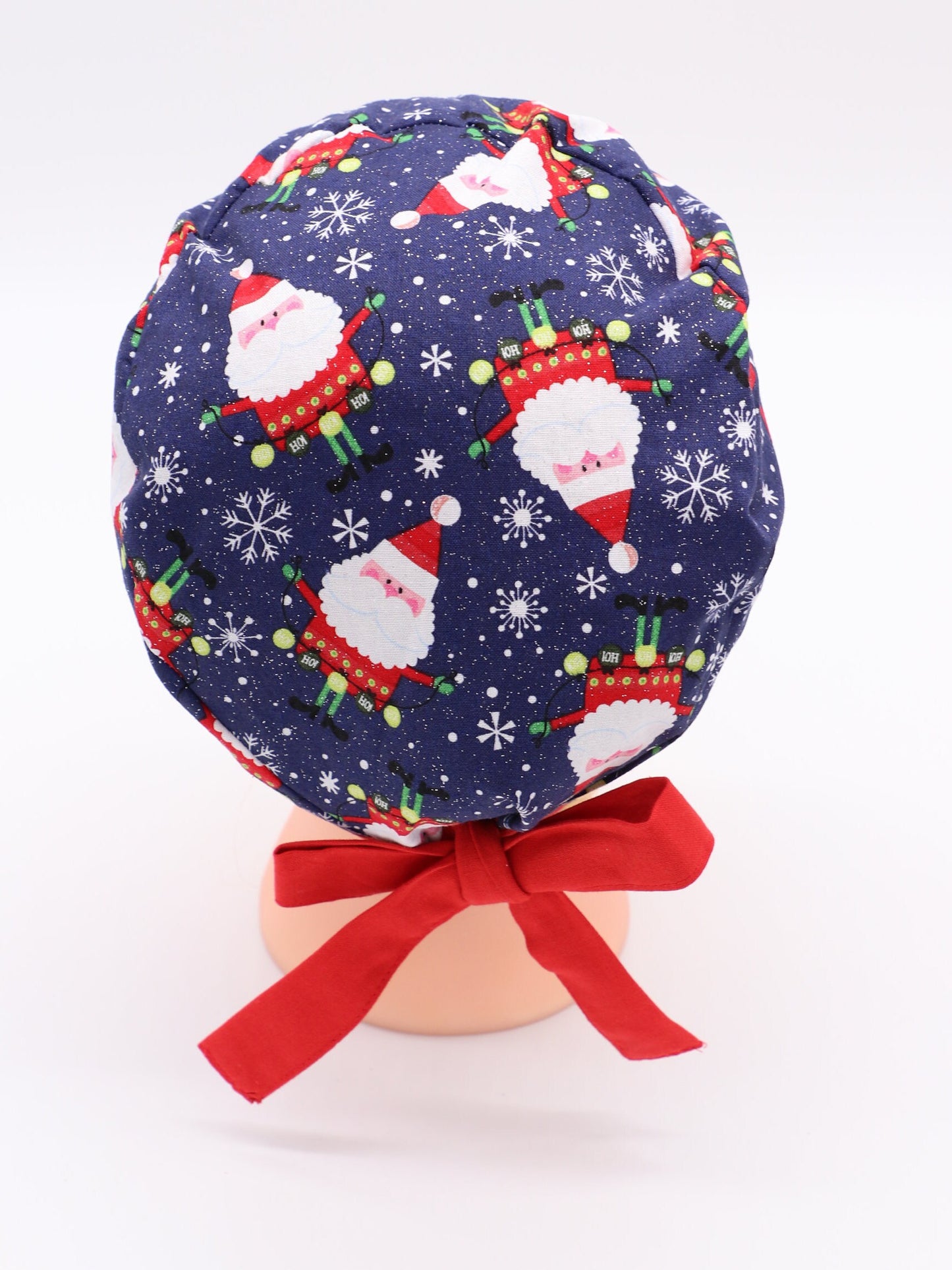 Glitter Santa Nurse Scrub/Ponytail Cap