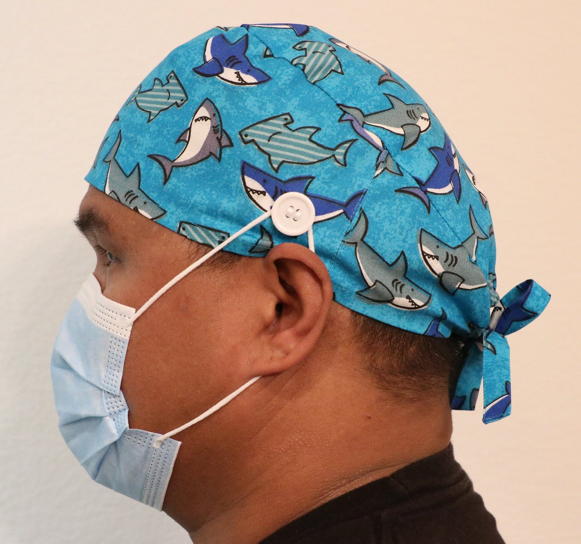 Men's Scrub Cap, Unisex Scrub Cap, Men's Tie Back Scrub Cap, Shark Scrub Cap, Medical Surgical Scrub Cap, Nurse Scrub Cap, Men's Skull Cap