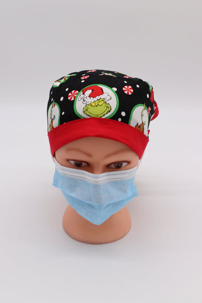 Grinch Nurse Scrub Cap, Nurse Ponytail Holder Scrub Cap, Nurse Scrub Cap, Medical Surgical Cap, Nurse Hair Covering, Christmas Nurse Cap