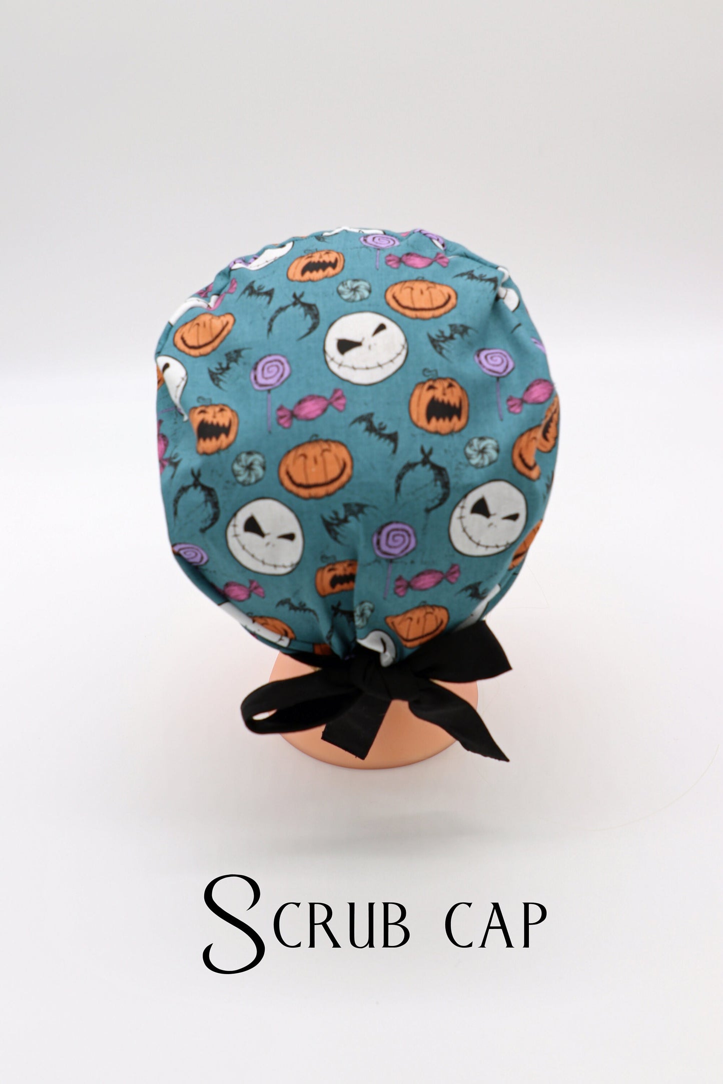 Jack Skellington Scrub Cap, Nightmare Before Christmas Scrub Cap, Nursing Scrub Cap, Ponytail Holder Cap, Halloween Scrub Cap, RN Scrub Cap