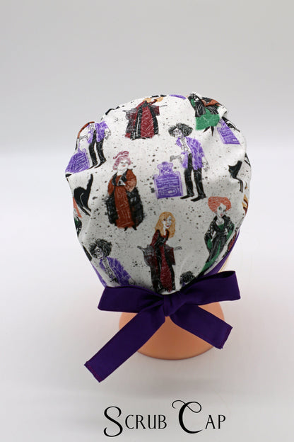 Hocus Pocus Scrub Cap, Disney Scrub Cap, Nursing Scrub Cap, Ponytail Holder Scrub Cap, Nursing Hair Covering, RN Scrub Cap, Surgical Cap