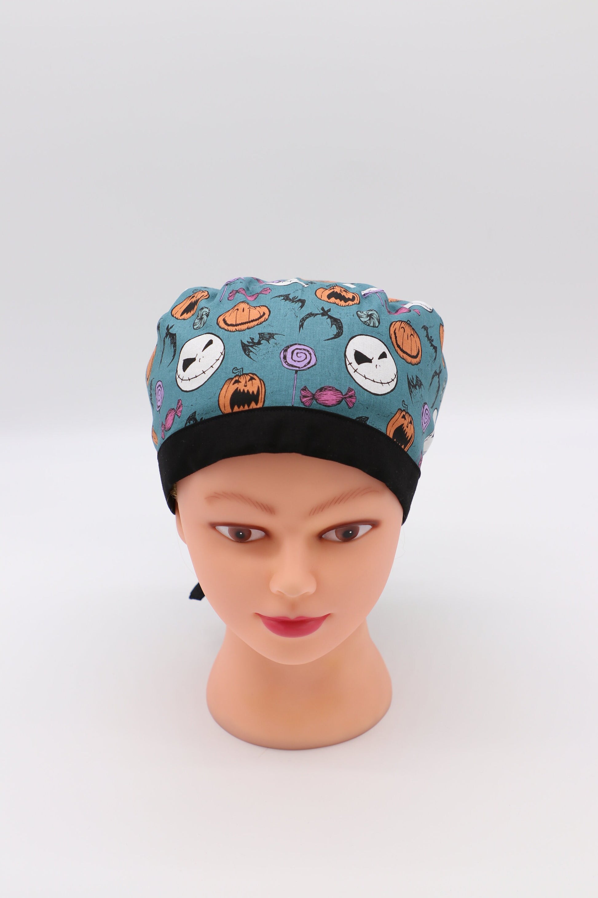 Jack Skellington Scrub Cap, Nightmare Before Christmas Scrub Cap, Nursing Scrub Cap, Ponytail Holder Cap, Halloween Scrub Cap, RN Scrub Cap