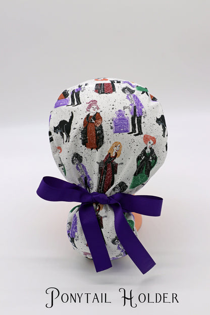 Hocus Pocus Scrub Cap, Disney Scrub Cap, Nursing Scrub Cap, Ponytail Holder Scrub Cap, Nursing Hair Covering, RN Scrub Cap, Surgical Cap