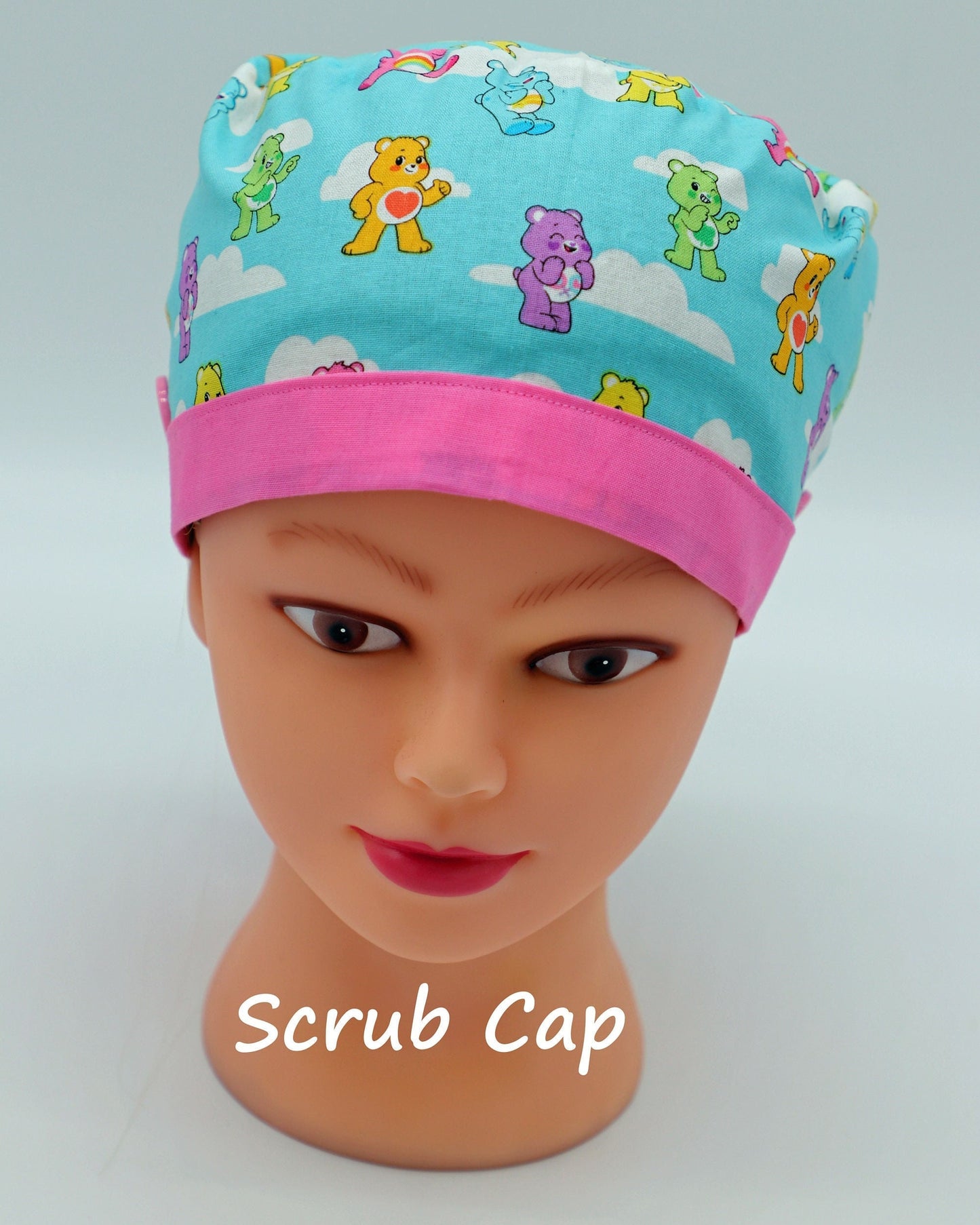 Care Bear Scrub Cap, Ponytail Holder Cap, Nursing Scrub Cap, Medical Surgical Scrub Cap, Nurse Hair Cover, Fun Nurse Scrub Cap, RN Scrub Cap