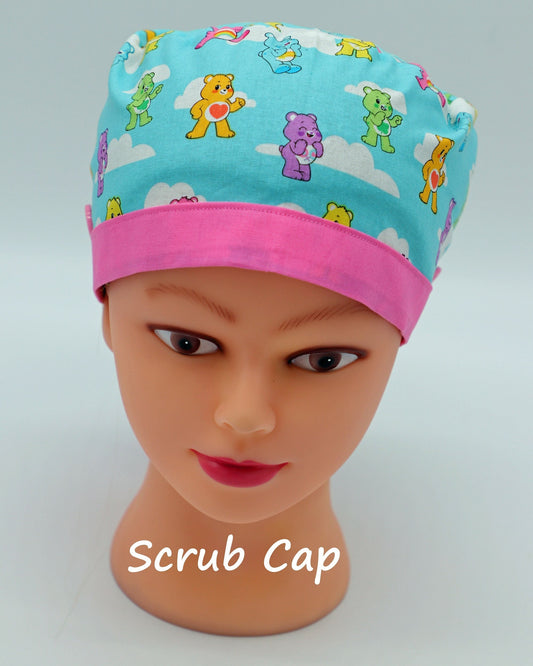 Care Bear Scrub Cap, Ponytail Holder Cap, Nursing Scrub Cap, Medical Surgical Scrub Cap, Nurse Hair Cover, Fun Nurse Scrub Cap, RN Scrub Cap