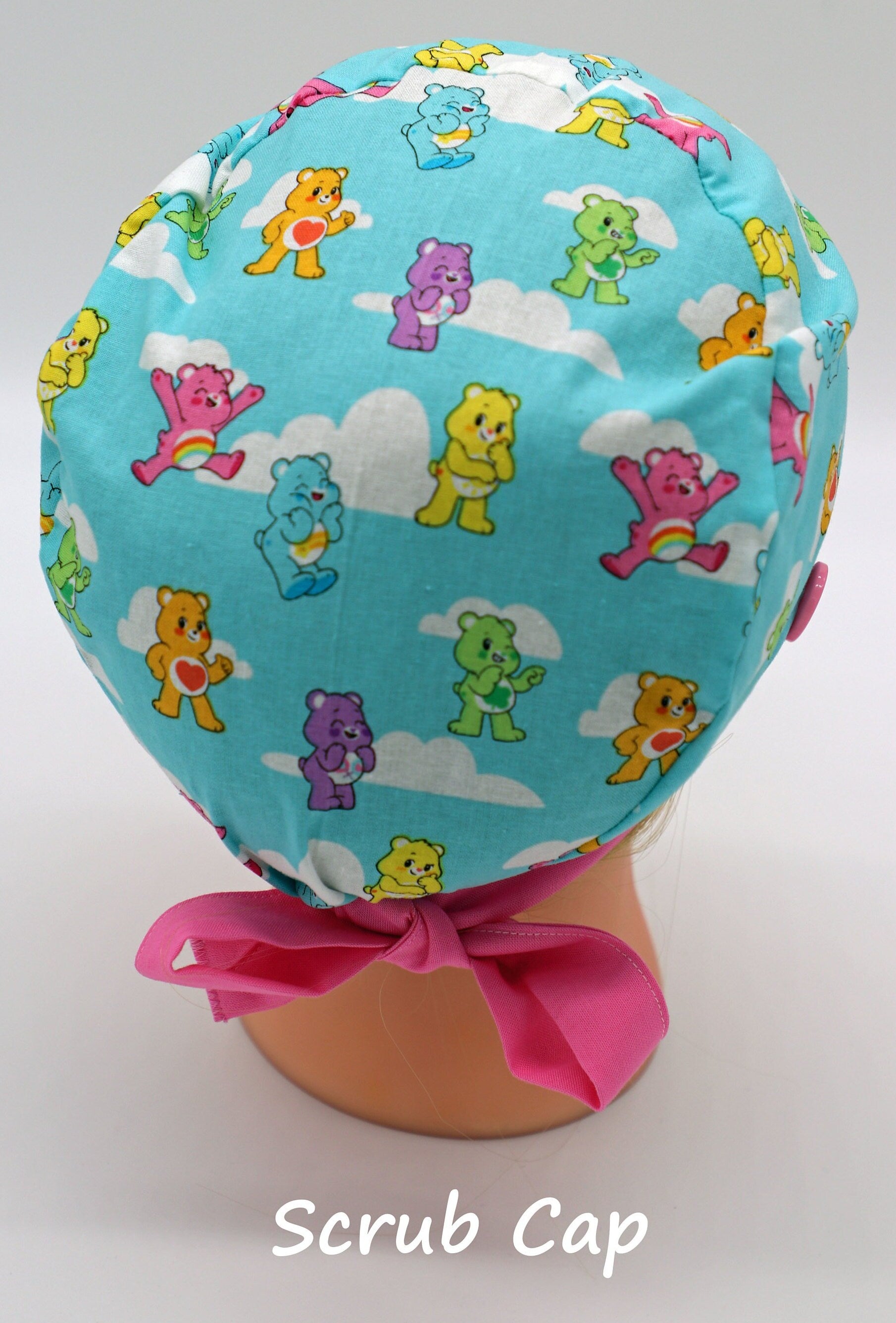 Care Bear Scrub Cap, Ponytail Holder Cap, Nursing Scrub Cap, Medical Surgical Scrub Cap, Nurse Hair Cover, Fun Nurse Scrub Cap, RN Scrub Cap