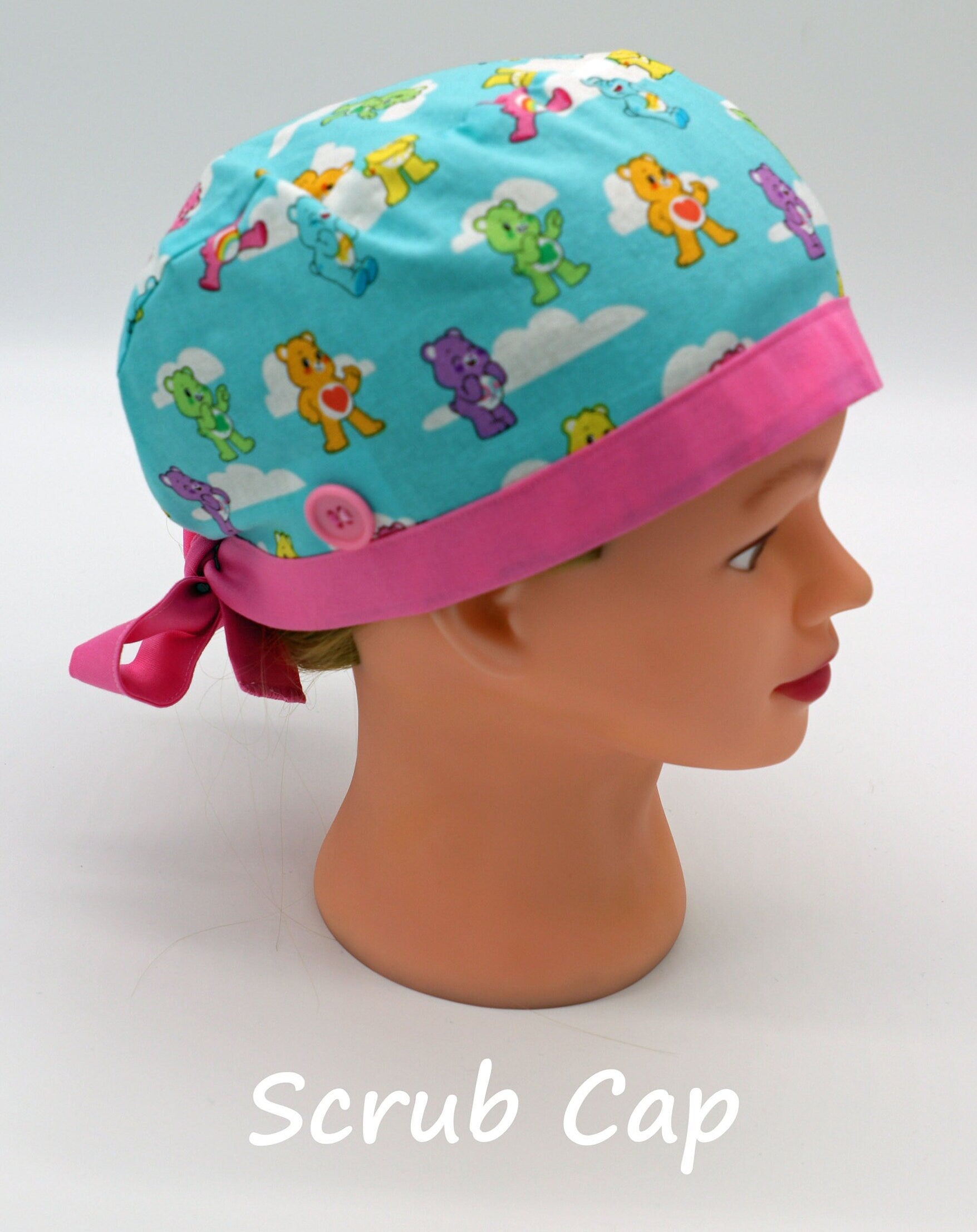 Care Bear Scrub Cap, Ponytail Holder Cap, Nursing Scrub Cap, Medical Surgical Scrub Cap, Nurse Hair Cover, Fun Nurse Scrub Cap, RN Scrub Cap