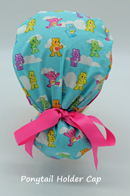 Care Bear Scrub Cap, Ponytail Holder Cap, Nursing Scrub Cap, Medical Surgical Scrub Cap, Nurse Hair Cover, Fun Nurse Scrub Cap, RN Scrub Cap