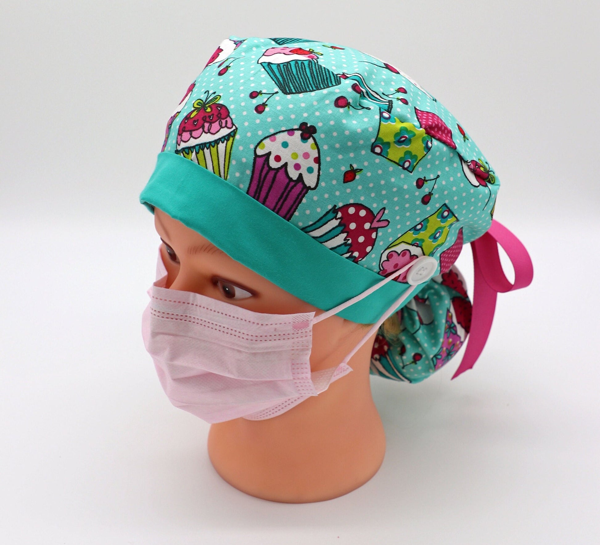 Cupcake Scrub Cap, Ponytail Holder Scrub Cap, RN Scrub Cap, Medical Surgical Cap, Surgical Cap, RT scrub cap, MD scrub cap, Nursing Cap